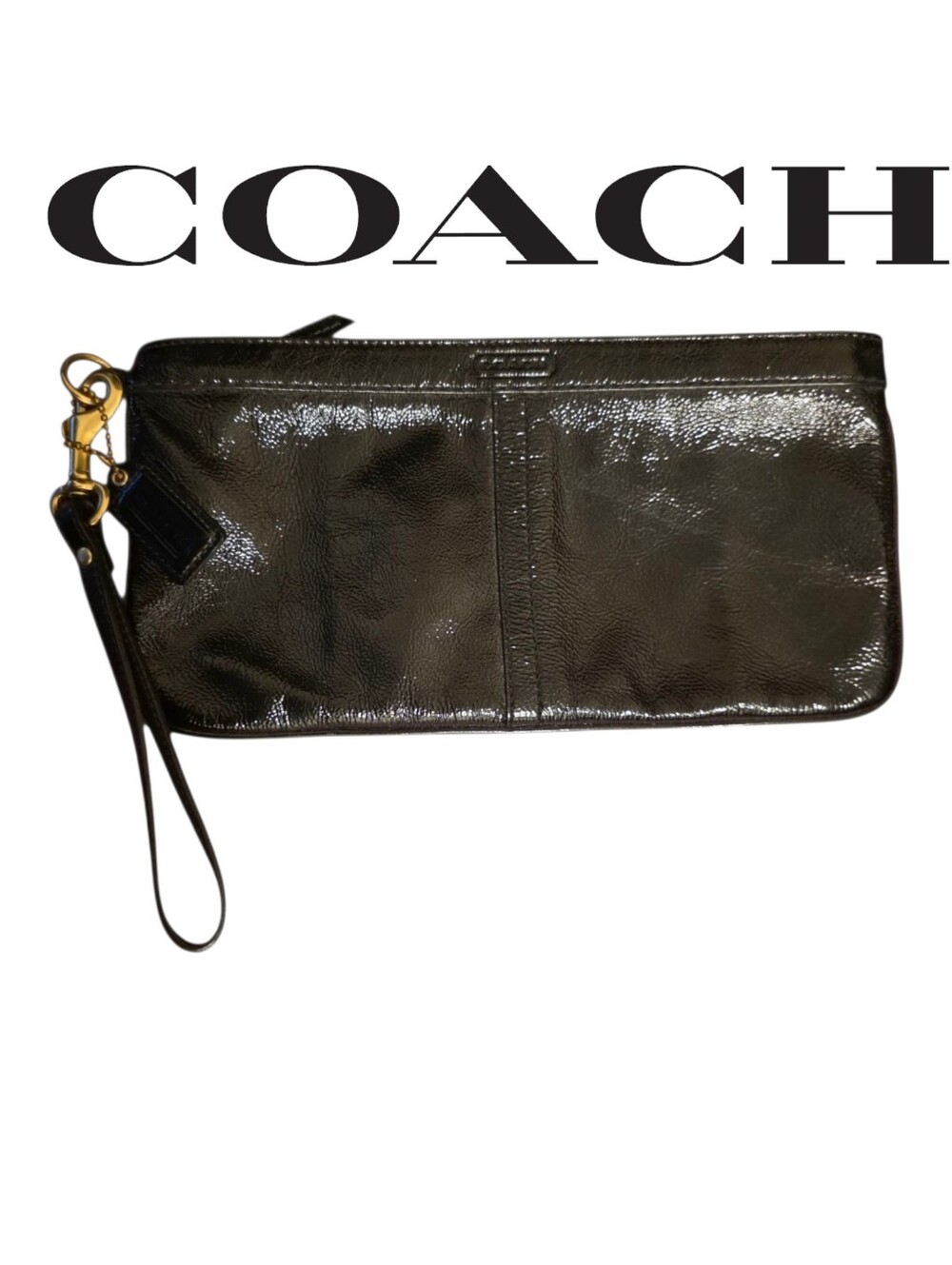 Coach Vintage Wristlet Clutch Black Shimmer Patent Leather Satin Lining